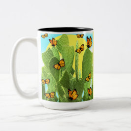 Whimsical Kaktus Och Fjärilar Två-Tonad Mugg