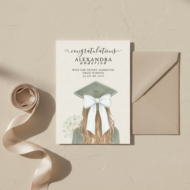 Whimsical Kalligrafi Examen Båg Foto Meddelande (Whimsical Calligraphy Graduation Bow Photo Announcement)
