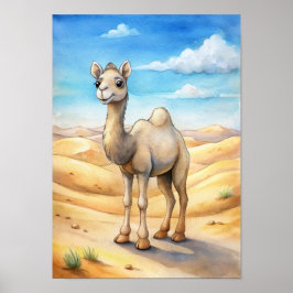 Whimsical Kamel Akvarell,  Natur Illustration Poster