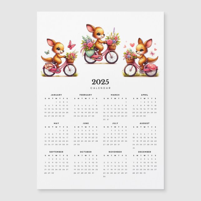 Whimsical Kangaroos Bicycles 2025 Magnet Calendar (Framsida)