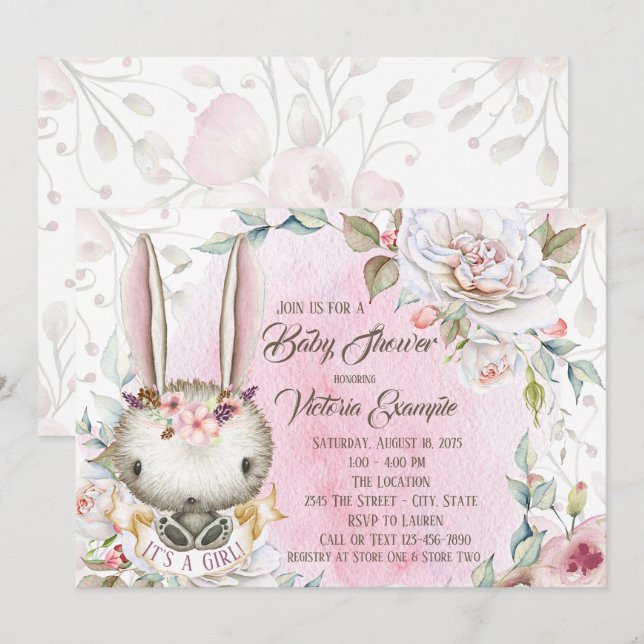 Whimsical kanin baby shower inbjudningar (Fram/baksida)