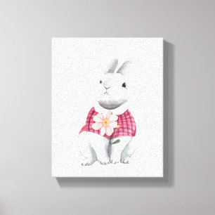 Whimsical kanin blomma skogs barnkammardekor canvastryck