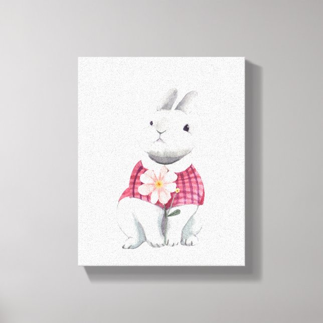 Whimsical kanin blomma skogs barnkammardekor canvastryck (Framsida)
