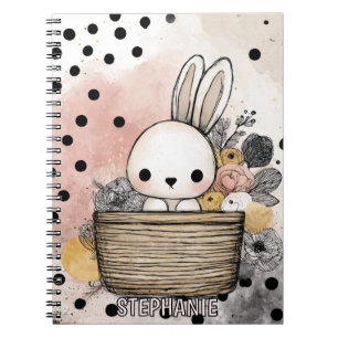 Whimsical Kanin Blommig Akvarell Konst Anteckningsbok