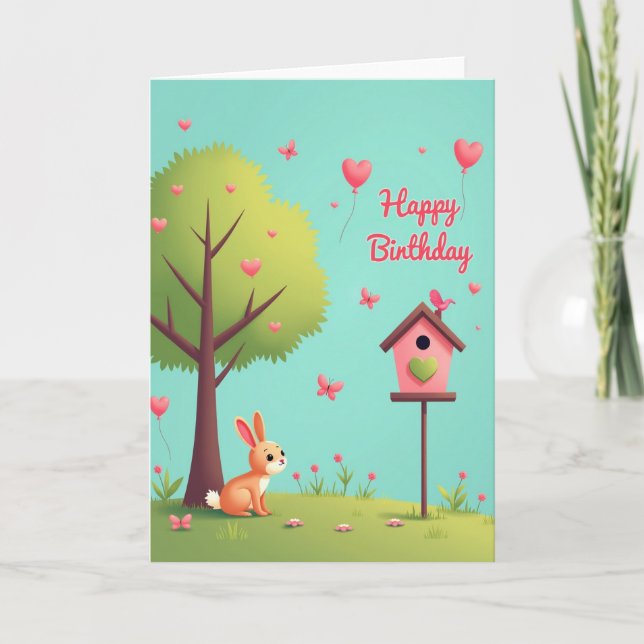 Whimsical kanin födelsedagskort kort (Framsida)