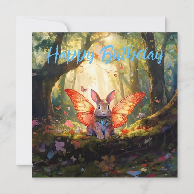 Whimsical kanin förtrollad skog Glad födelsedag Kort (Framsida)