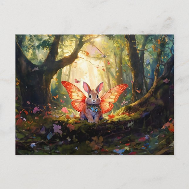 Whimsical kanin i en förtrollad skog vykort (Framsida)