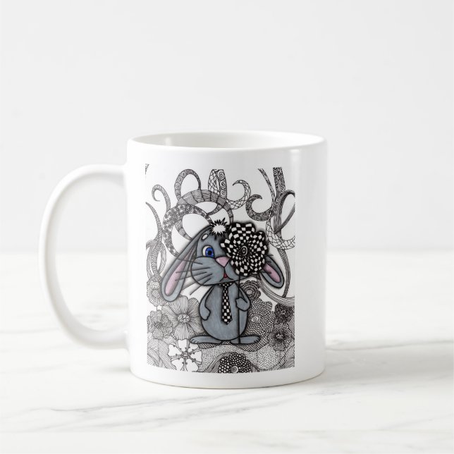 Whimsical kanin i Tie Art keramikkopp Kaffemugg (Vänster)