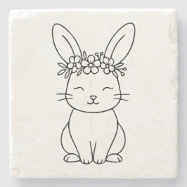 Whimsical kanin med blomkrona linjekonst stenunderlägg