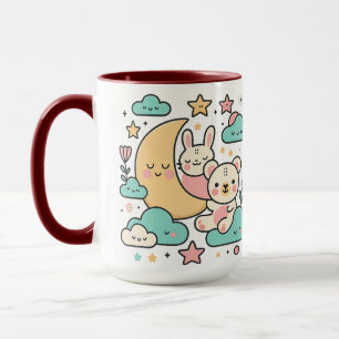 Whimsical Kanin och Björn Under Mån Illustration Mugg