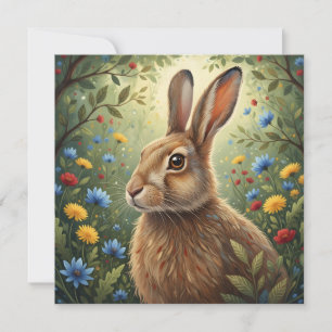 Whimsical Kanin och Skogsblommor Natur Julkort