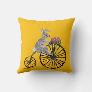 Whimsical kanin på cykel kudde