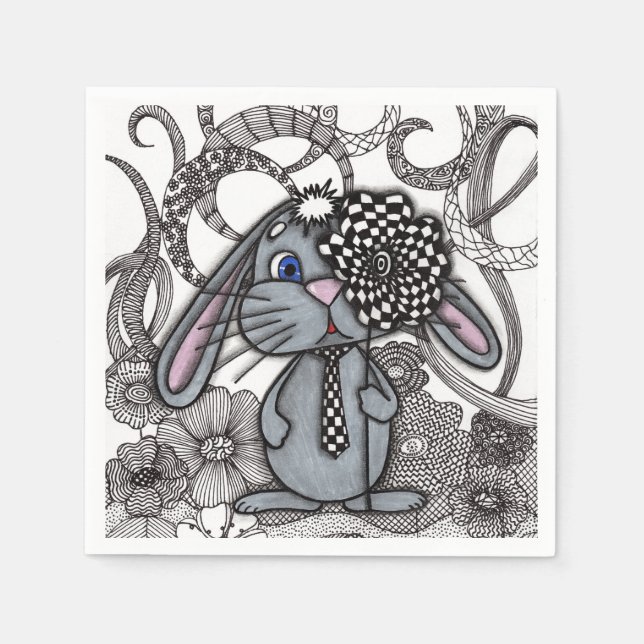 Whimsical kanin Tie Zentangle blommig papper  Pappersservett (Framsidan)