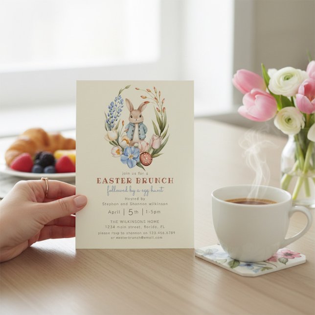 Whimsical Kanin Vårblomma Påskbrunch In Inbjudningar (Skapare uppladdad)