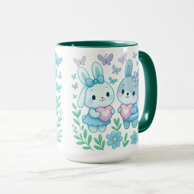 Whimsical Kaninpar Keramikkopp Mugg (Framsida höger)