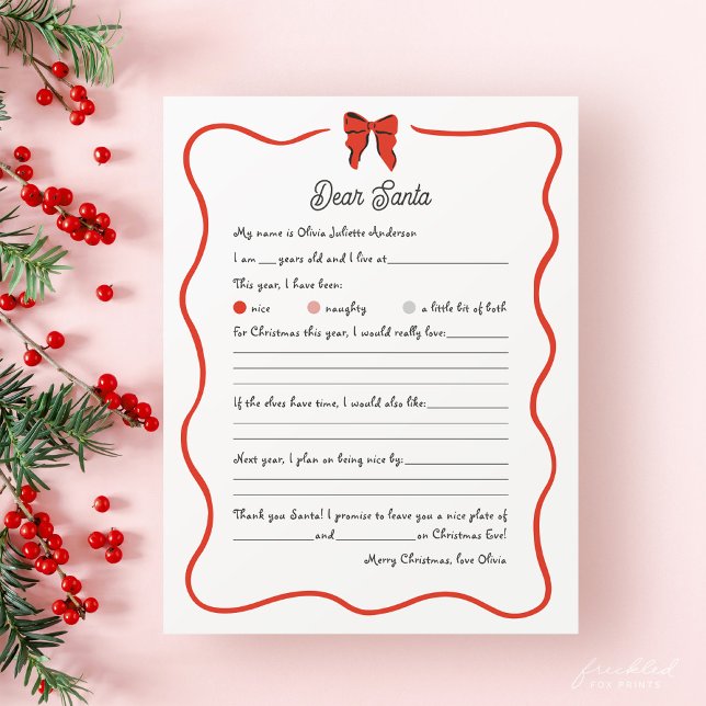 Whimsical Kära Tomte Önskelista för Barn (Whimsical Dear Santa Wish List Letter)