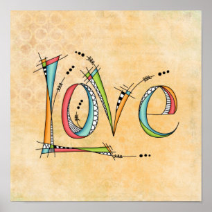Whimsical Kärlek Hand-Lettering Poster