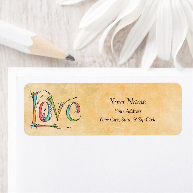 Whimsical Kärlek Hand-Lettering Returadress Etikett (Insitu)