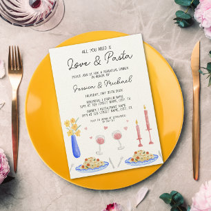 Whimsical Kärlek och Pasta Italy Rehearsal Dinner Inbjudningar