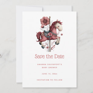 Whimsical Karusell Häst Bild Baby Shower Spara Datumet