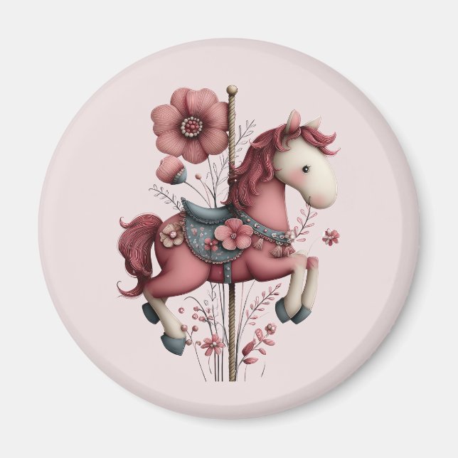Whimsical Karusellhäst Bild Magnet (Framsidan)