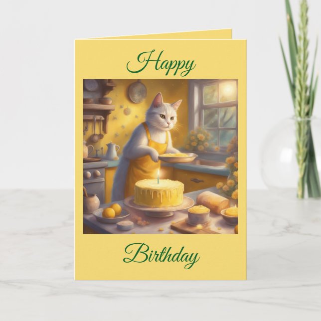 Whimsical katt bakar födelselsekaka kort (Framsida)