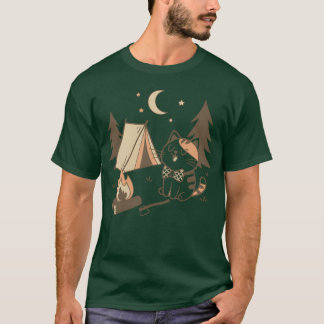 Whimsical Katt Camping Scen Design vänner T Shirt