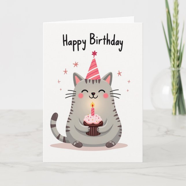 Whimsical Katt Cupcake Kort (Framsida)