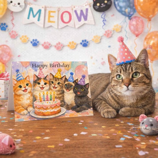 Whimsical katt födelsedag söta fester katter barn kort (Skapare uppladdad)
