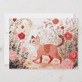 Whimsical & katt i en rosenträdgård julkort