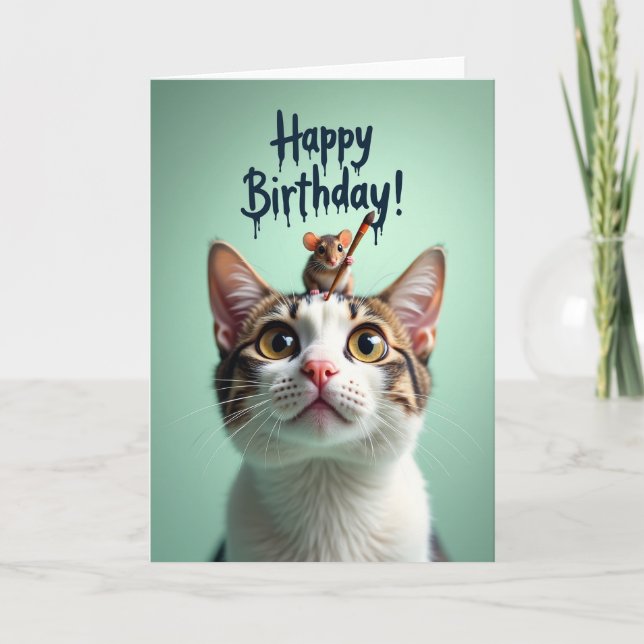 Whimsical Katt Mus Kort (Framsida)