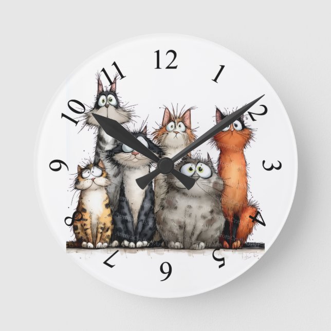 Whimsical katter rund klocka (Framsida)