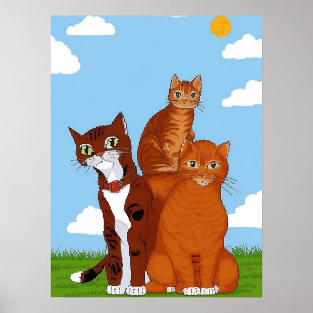Whimsical Kattfamilj Poster - Utskriftbar Väggkons (Framsidan)