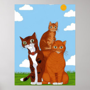 Whimsical Kattfamilj Poster - Utskrivbar Väggkonst