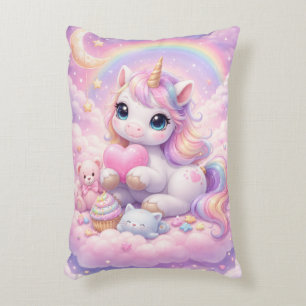 Whimsical Kawaii Enhörning & Vänner Pastell Moln Prydnadskudde