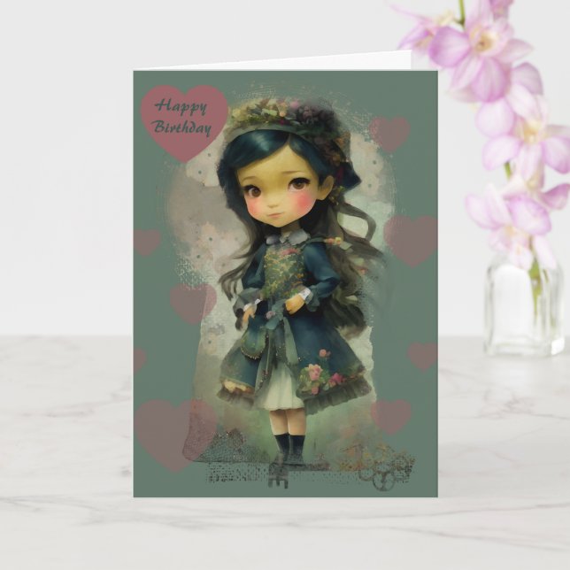 Whimsical Kawaii Fairy Tale Girl Kort (Orkide)