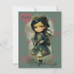 Whimsical Kawaii Fairy Tale Girl Vykort