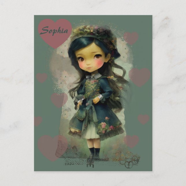 Whimsical Kawaii Fairy Tale Girl Vykort (Framsida)