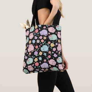 Whimsical Kawaii Pastel Cat and Floral Seamless  Tygkasse