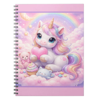 Whimsical Kawaii Unicorn & Friends Pastel Cloud Anteckningsbok