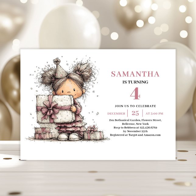 Whimsical Kids 10-års födelsedagsinbjudan Rosa Kor Inbjudningar (Whimsical Kids 10th Birthday Invite Pink Card)