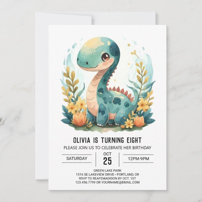 Whimsical Kids Anpassningsbar Dinosaur Birthday Inbjudningar (Framsida)