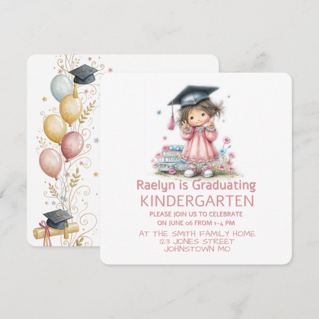Whimsical Kindergarten Graduation Celebration  Inbjudningar (Fram/baksida)