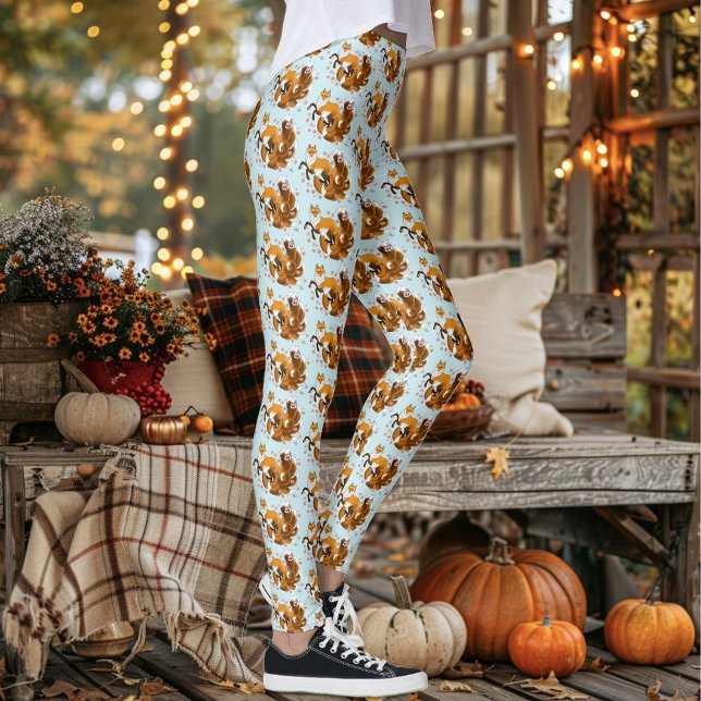 Whimsical Kitsune Fox Blå Körsbärsblommor Fantasi Leggings (Skapare uppladdad)