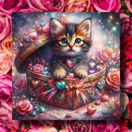 Whimsical Kitten Candy Hearts Glitter Valentine Julkort