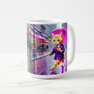 Whimsical Kitten Rain Springa Classic Mugg
