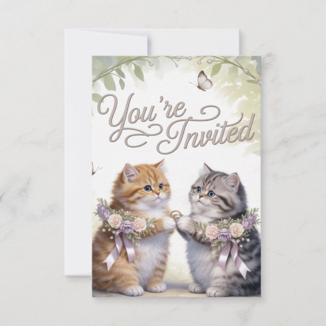 Whimsical Kitten Wedding Invitation  (Framsida)