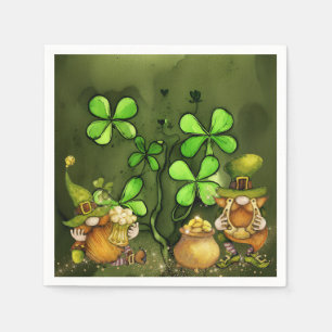 Whimsical Klöver och Irish Leprechaun Gnomes Pappersservett