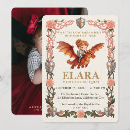 Whimsical Knight Flicka Drakens Första Födelsedags