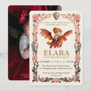 Whimsical Knight Flicka Drakens Första Födelsedags